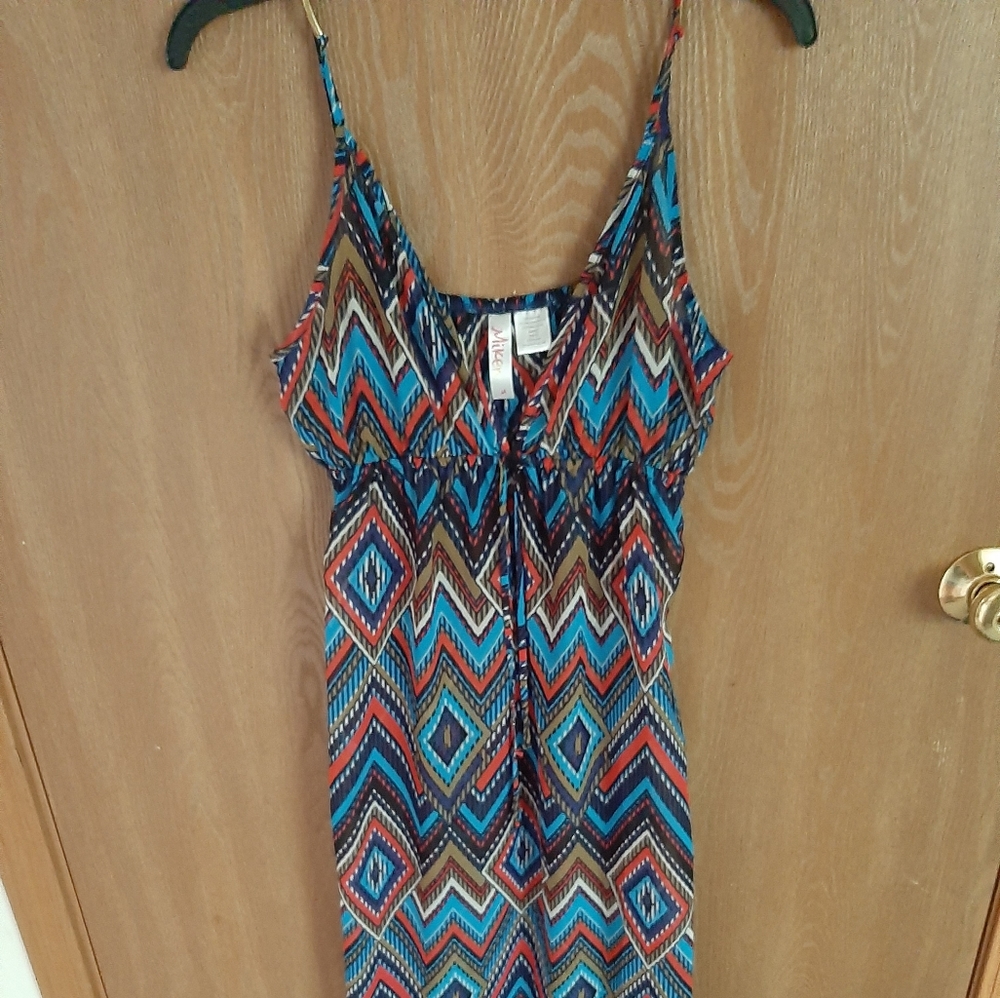 Miken Sheer Print blue Maxi Dress size medium - Picture 1 of 4